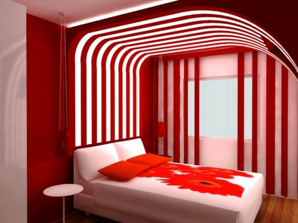 schlafzimmer-dekorieren-rote-farbe- extravagante gestaltung