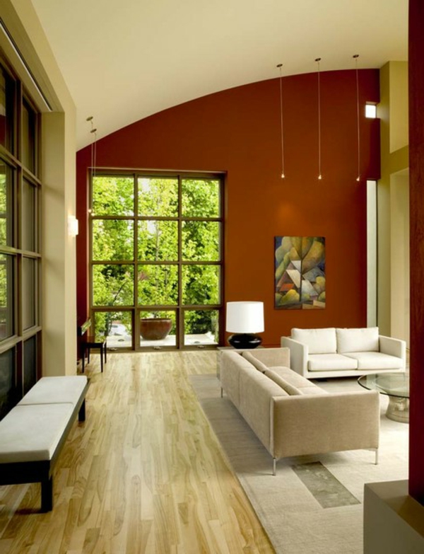 wirkung-von-farben-schönes-zimmer- nesttisch aus glas und zwei sofas