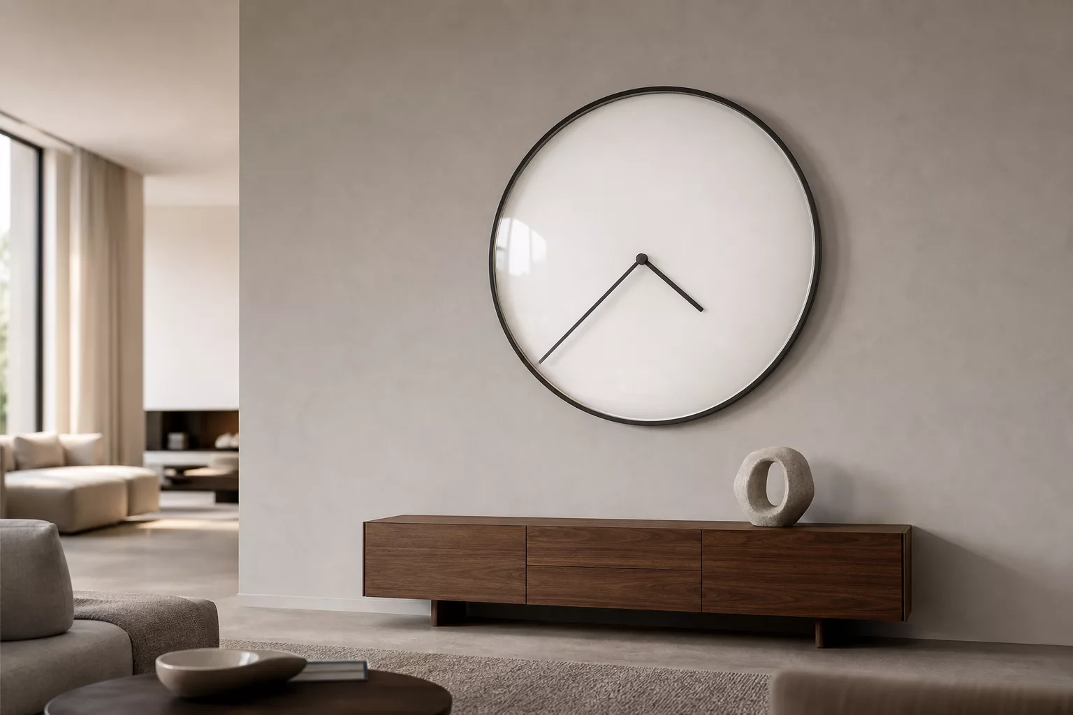 Übergroße moderne Wanduhr als alleiniges Statement an der Wand