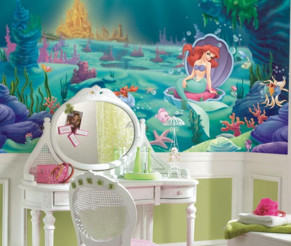 Kinderzimmerwände-gestalten-Disney-Prinzessinnen-ariel