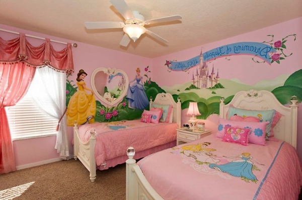 Kinderzimmerwände-gestalten-Disney-rosa