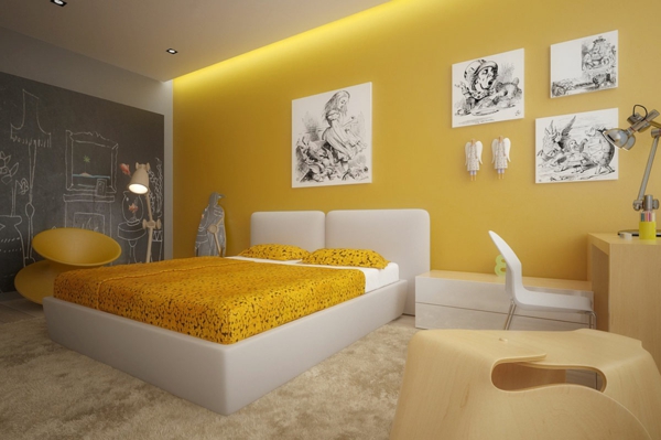 gelbe-farbtöne-modern-yellow-bedroom