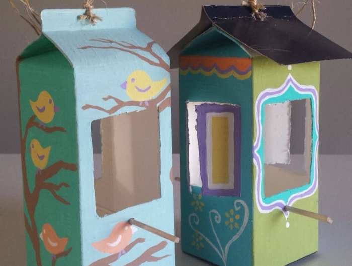 kreative bastelideen vogelhaus bauen aus milchkarton upcycling ideen basteln kreativ