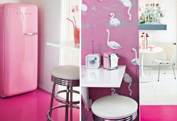 smeg-rosa-kühlschrank-drei-bilder-interessante dekoration für wände zeigen