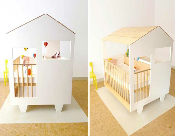 zwei-bilder-designer-babymöbel-super-interessant-das bett sieht wir ein haus aus
