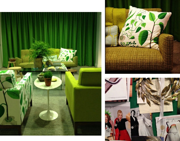 Farbbedeutung-Grün-interiores-Design-im-grünen-Nuancen-grünen-Sofas-und grünen-Kissen