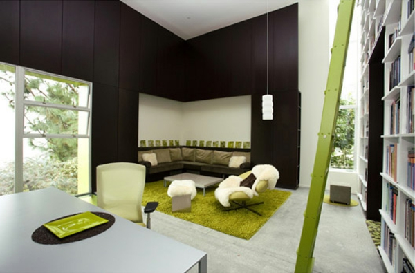 Farbbedeutung-Grün-modern-und-hübsch-im-grün-wohnzimmer-und-die-bibliothek