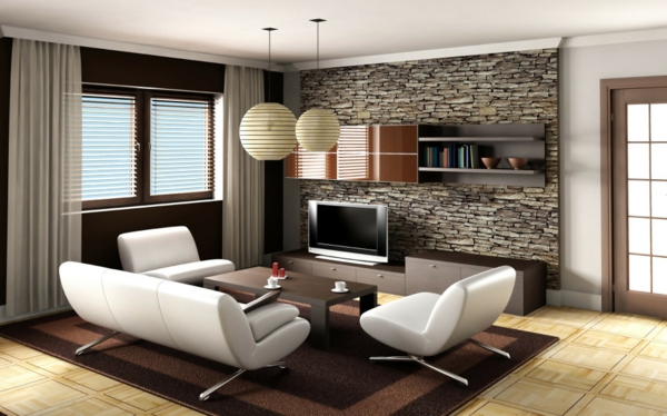 Natursteinwand-im-Wohnzimmer-weiß-sofas