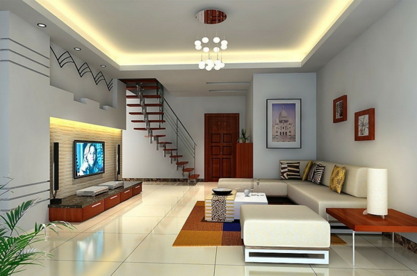 beleuchtungsideen-für-wohnzimmer-moderne-gestaltung-sofa mit dekokissen