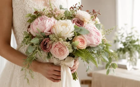 Brautstrauß Garden-Style 2026 in Blush und Creme, von Händen gehalten