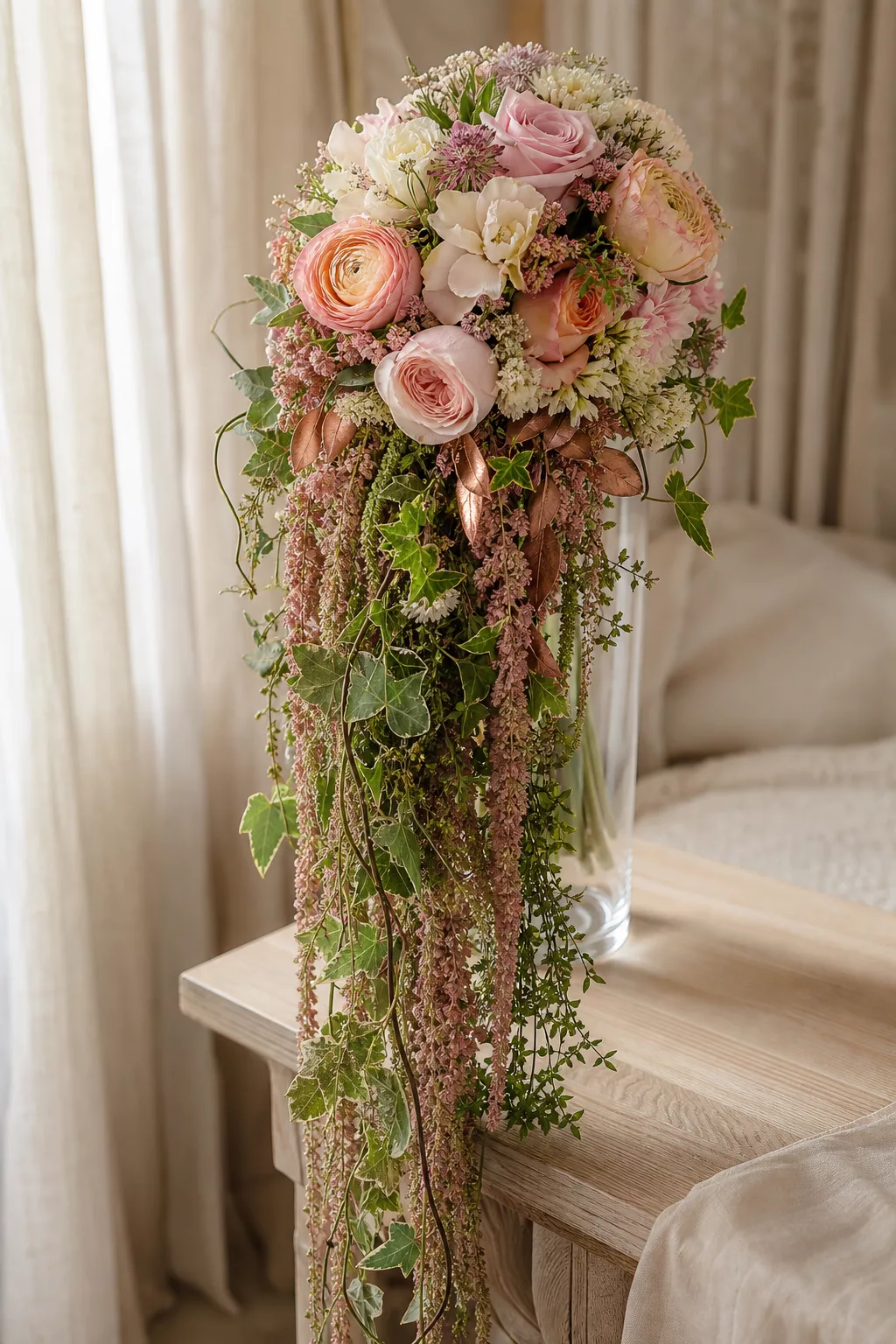 Wasserfallform in Blush und Pfirsich, Detailaufnahme