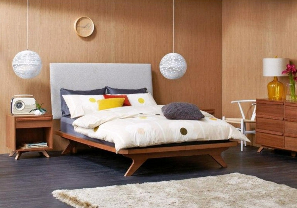 elegantes-schlafzimmer-nordische-möbel-lampen hängen über dem bett