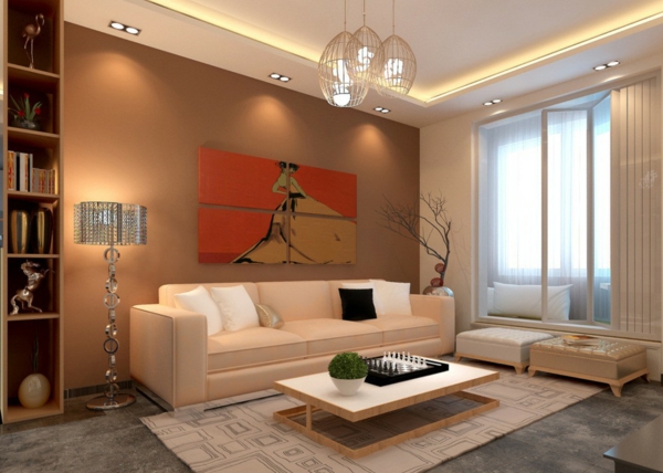 elegantes-wohnzimmer-wohnzimmerlampen-super schönes gemälde an der wand