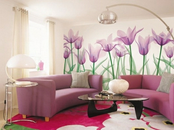 tolle-ideen-für-wandgestaltung-im-wohnzimmer-lila-farbthema