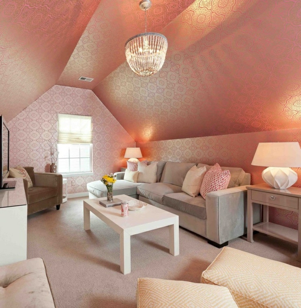 rosa-orange-farbe-für-wandtapete-dachzimmer