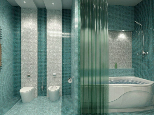 schöne-wandfarben-ideen-türkis-farbe-fürs-badezimmer-weiße-badewanne