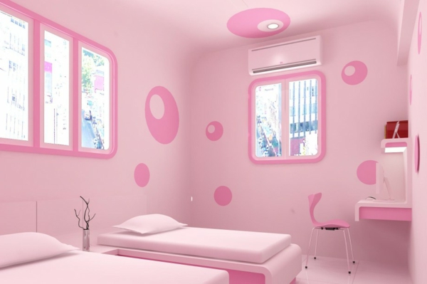 schönes-schlafzimmer-pinke-wandfarbe- interessante wandgestaltung