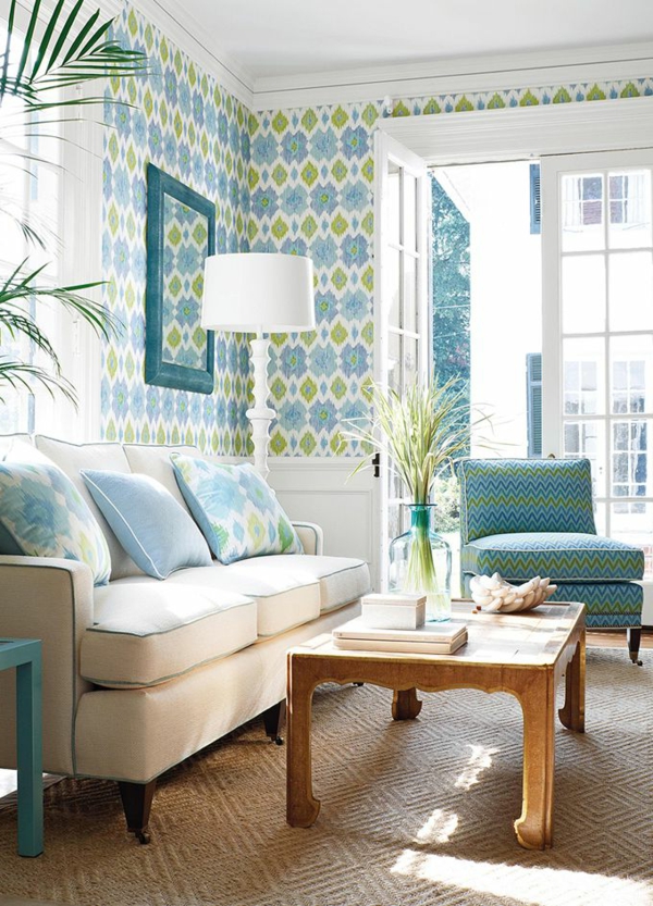 wunderbare-wohnzimmer-mit-tapeten-blau-grün-weiß