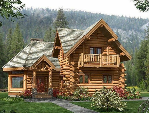 Blockhäuser-aus-Holzstamm-Architektur