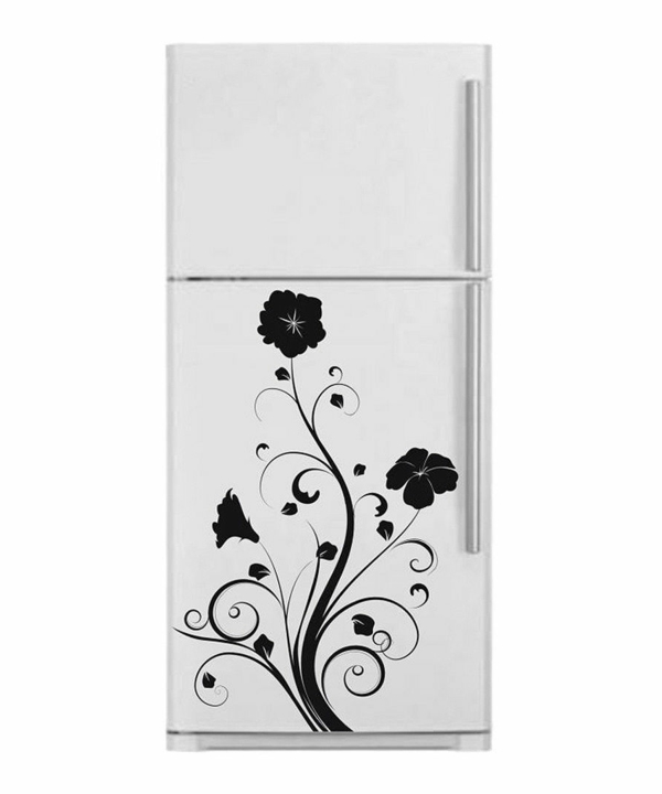 schwarze-Blumenmotive-Aufkleber-für-den-Kühlschrank