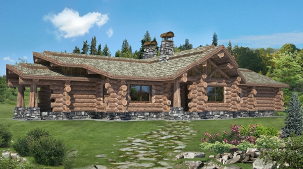 Kanadisches-Blockhaus-aus-Holz-Gebirge