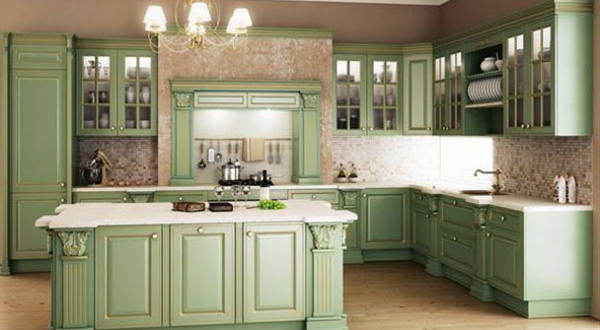 Küchengestaltung-mit-Möbeln-in-Vintage-Stil-Grün-Retro