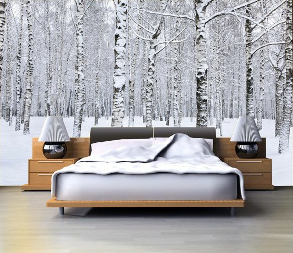 Wandbilder-Schlafzimmer-Bäumen-mit-Schnee