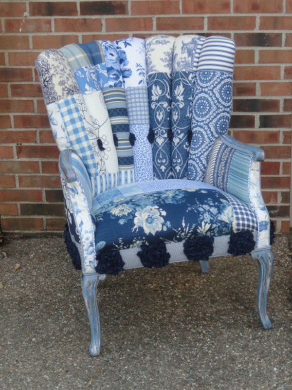 blau-weiß-Sessel-Patchwork