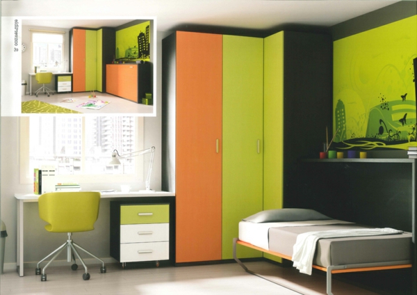 jugendzimmer-mit-schrankbett-grün-orange