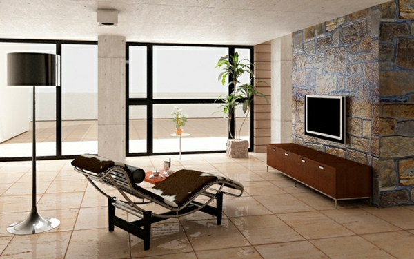 relax-liegestuhl-im-modernen-wohnzimmer - gläserne wand