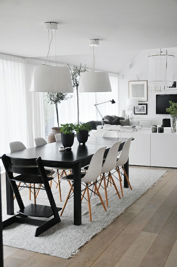 skandinavisches-design-für-esszimmer- weiß und schwarz