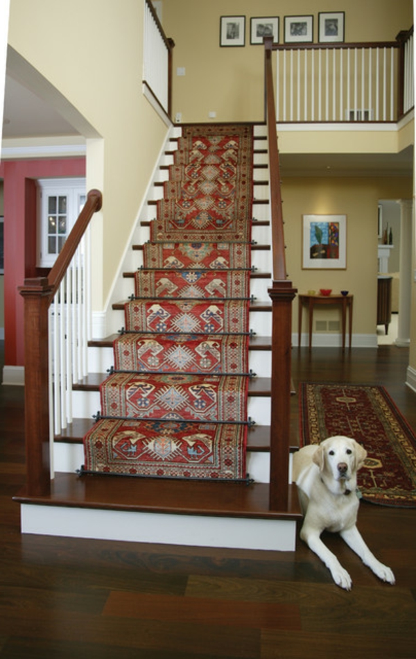 treppen-mit-einem-schönen-teppich- ein hund daneben