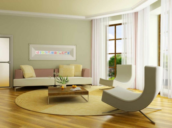 Designideen-für-das-Wohnzimmer-gelb-Teppich-rund