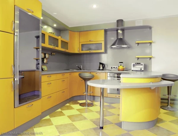 Effektvolle-Küchengestaltung-in-Gelb-Design-Idee