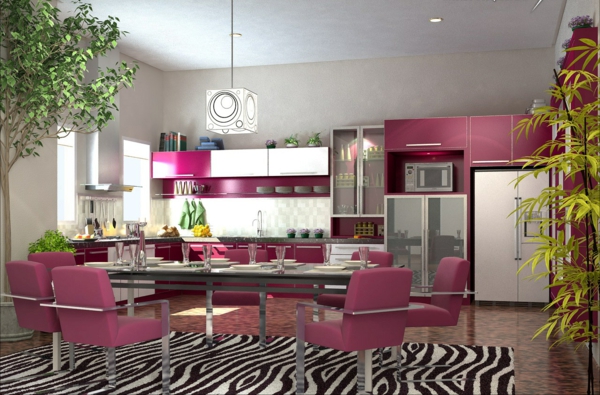 Effektvolle-Küchengestaltung-in-Rosa-Design
