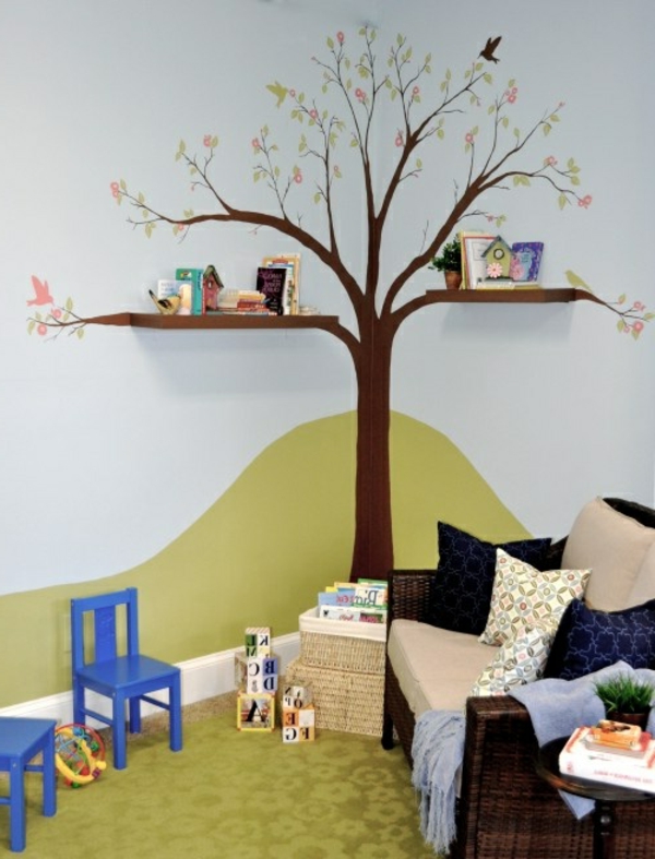 Kinderzimmer-Bücherregal-wie-einen-Baum-gestaltet