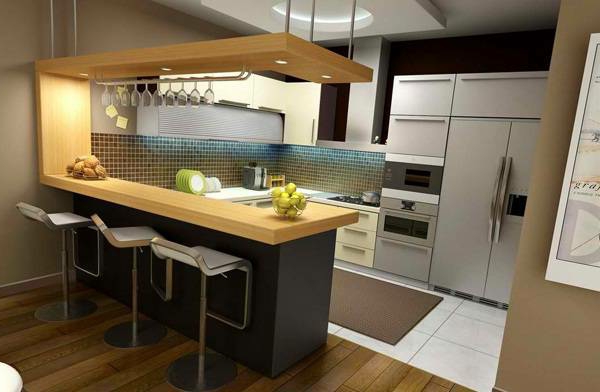 Minimalist-küchen-bar-aus-holz-interior