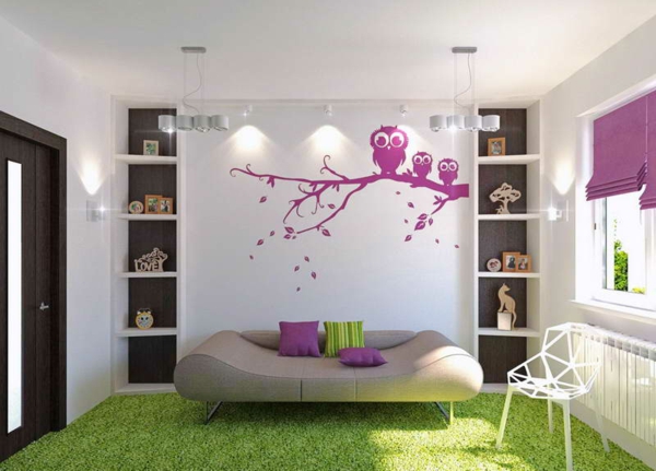 Schlafzimmer-Design-Mädchenzimmer-Teppich-in-Grün
