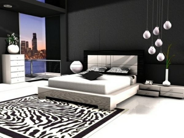 Schwarz-Weiß-Teppich-im-Schlafzimmer