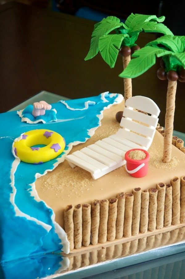 Strand-und-Palmen-Dekoration-für-eine-Torte-Ideen