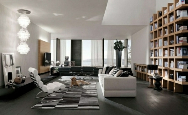 elegantes-wohnzimmer-mit-bücherregalen-aus-massivholz