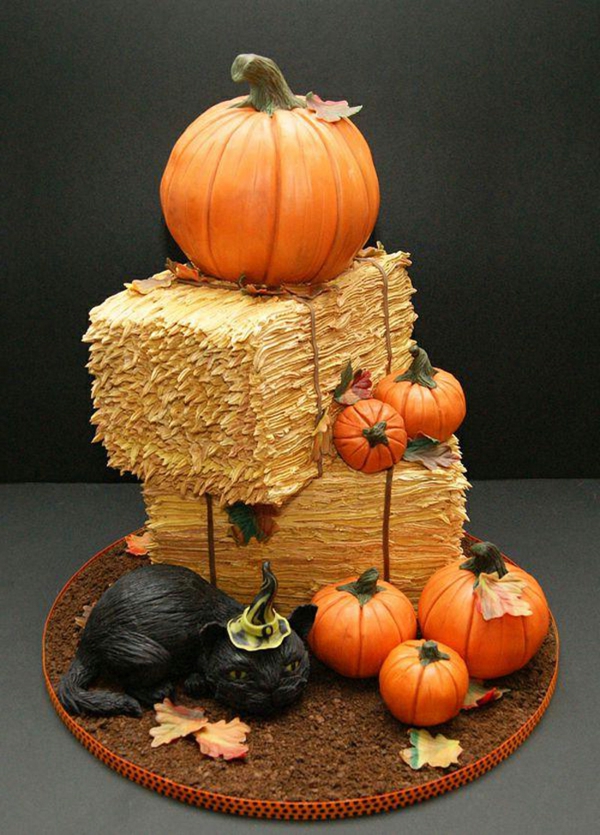 halloween-torten-eine-schwarze-katze-und-kürbis