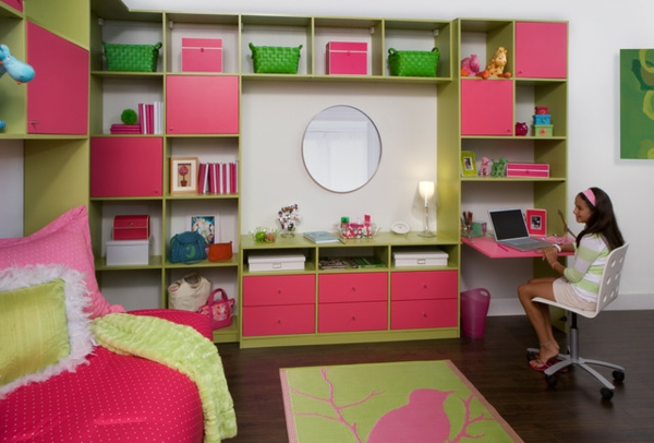 modernes-Kinderzimmer-Möbel-Regale-Rosa