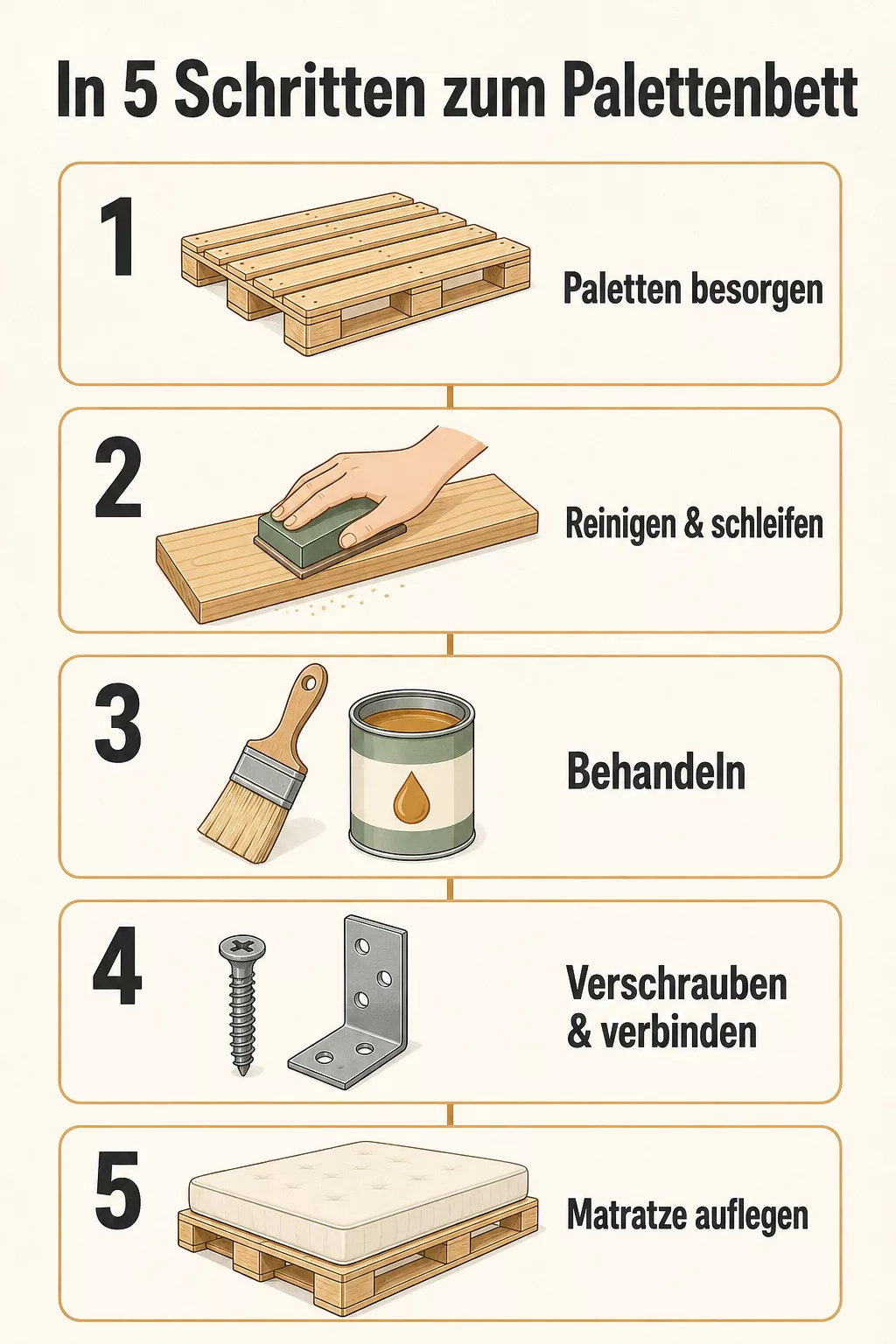 Infografik: in 5 Schritten zum eigenen Palettenbett