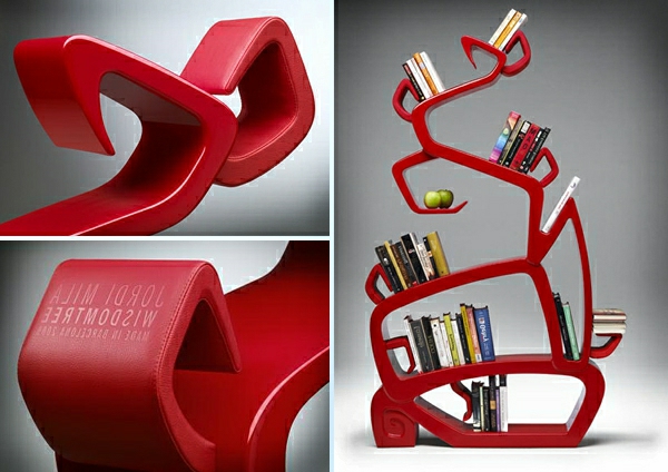 roter-baum-bücherregal-design - interessante form