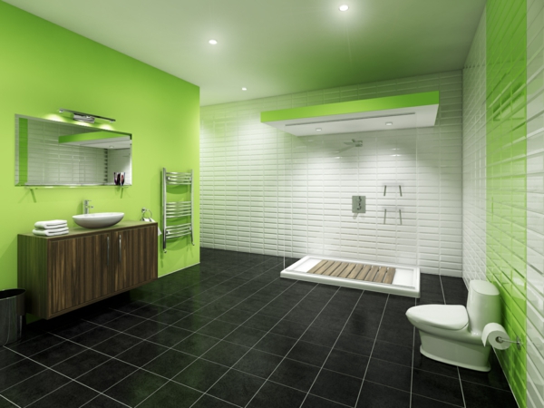 Badezimmer--Wandfarbe-Grüntone-Idee