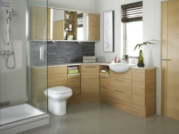 Badezimmer-modern-einrichten-Holzmöbel