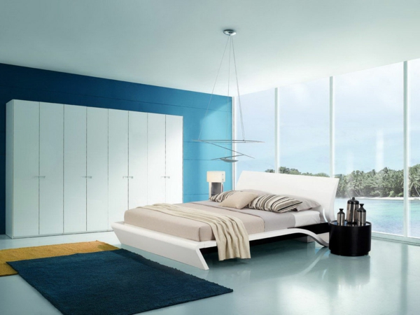 Einrichtungsideen-für-Schlafzimmer-schönes-Design-blaue-Wand