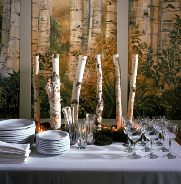 Hochzeitsdeko-Dekorationen-aus-Birkenstämmen-Tischdeko