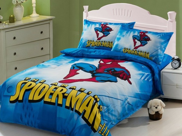 Kinderzimmer-Spiderman-Bettwäsche-Blau--Superhero- Movie-Bettwäsche